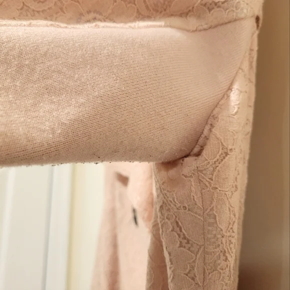 BCBG Generation Pink Lace Trench Short Coat Double Breasted Collared Belted S - Picture 7 of 10